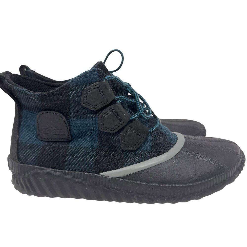 Sorel Boots Womens 9 Out N About Plaid Waterproof Ankle Duck Boot Black Blue